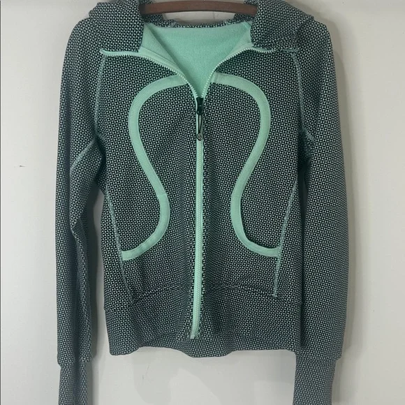 LULULEMON Scuba Hoodie Cotton Fleece Zip Jacket Mint Green Black Size 8 - Picture 16 of 16